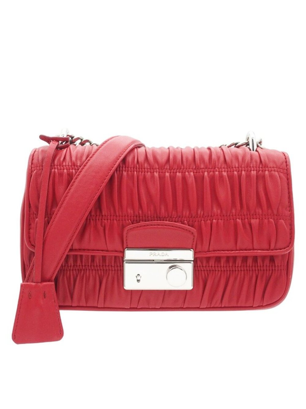 Prada Nappa Gaufre Sound Rock Chain Shoulder Bag Red